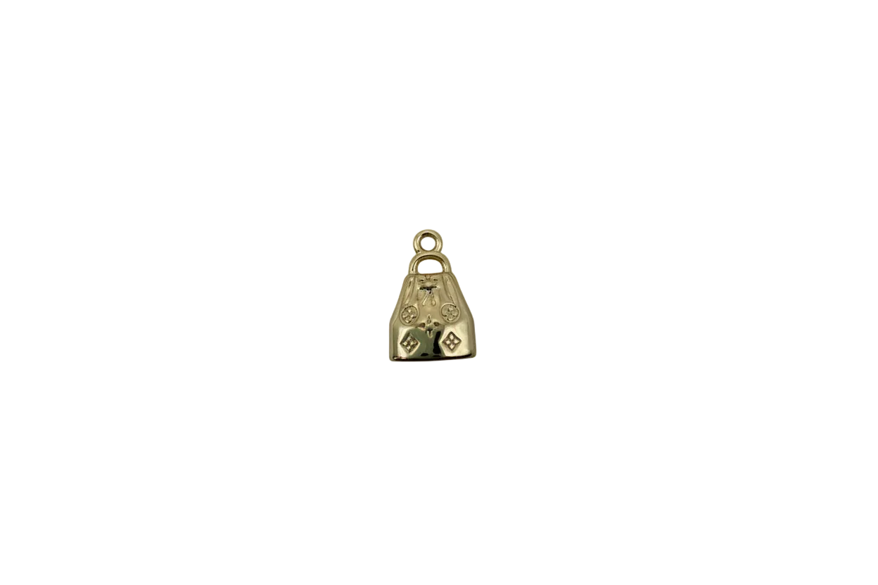 Polished gold handbag pendant with bow detail