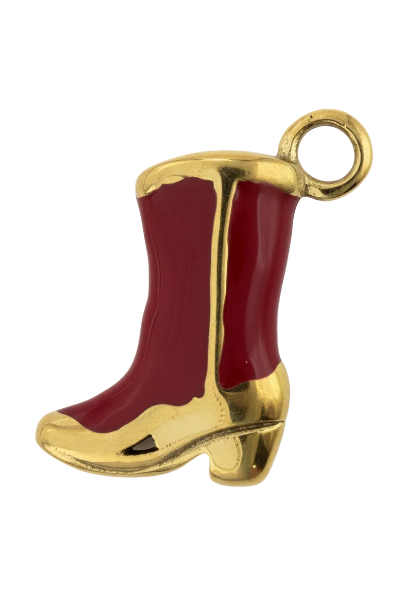 Glossy red enamel high-heel shoe charm with polished gold trim
