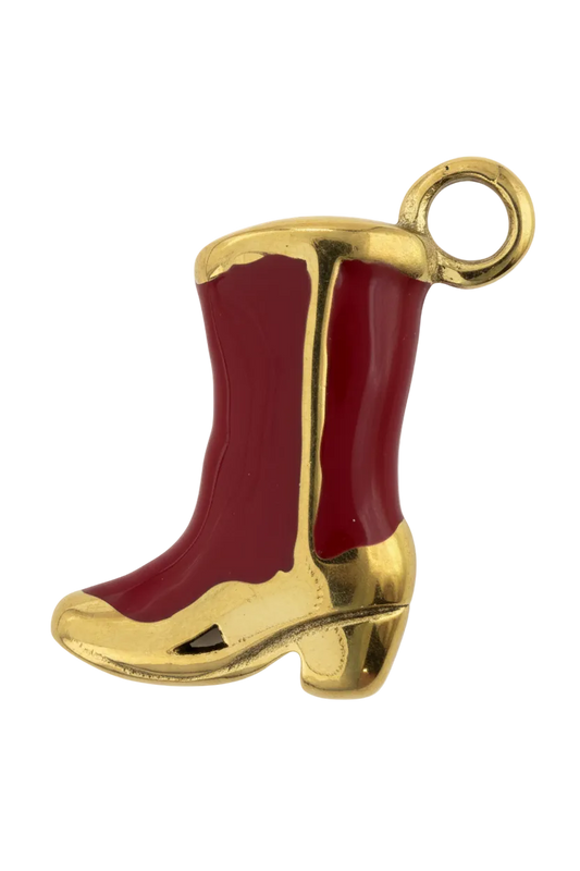Glossy red enamel high-heel shoe charm with polished gold trim