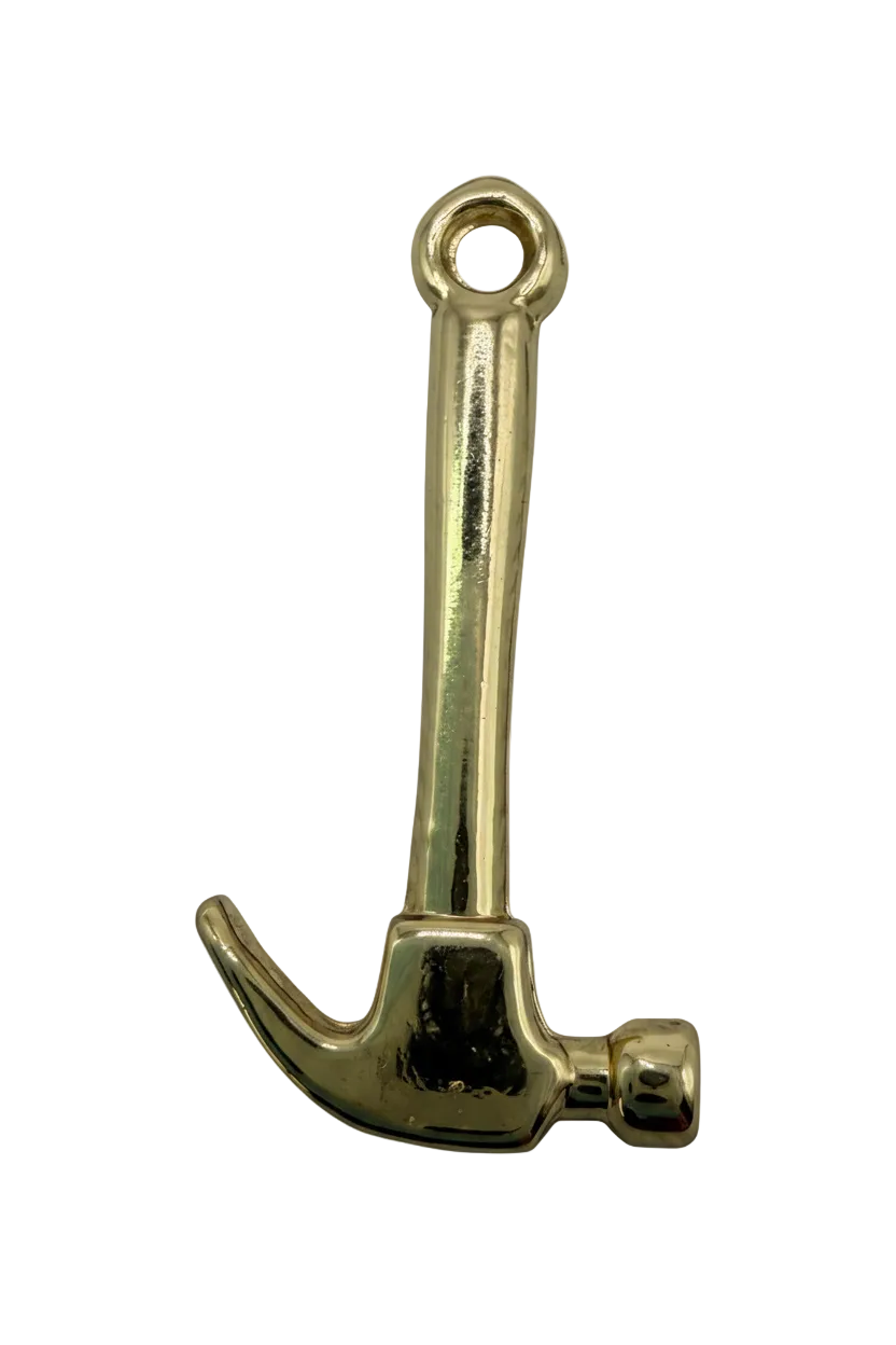 Polished gold claw hammer charm with high-shine finish