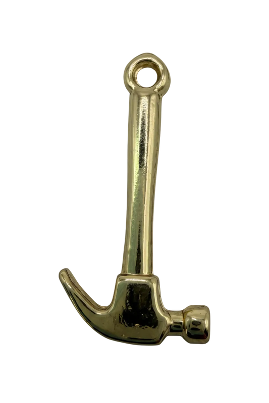 Polished gold claw hammer charm with high-shine finish