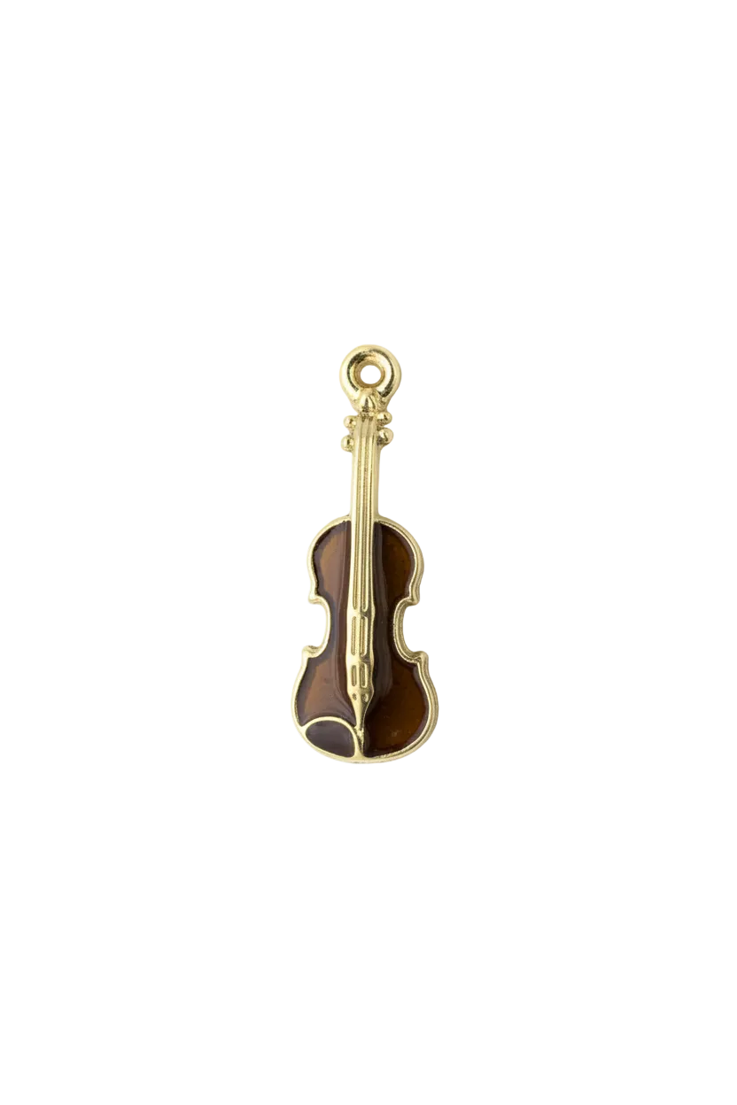 Glossy brown violin silhouette with gold outline