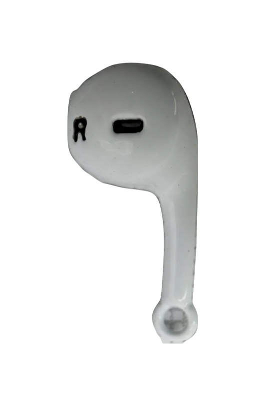 Glossy white wireless earbud charm with black detail accents
