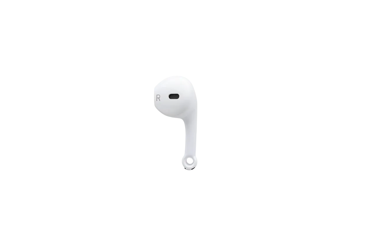 White wireless earbud charm with black accents