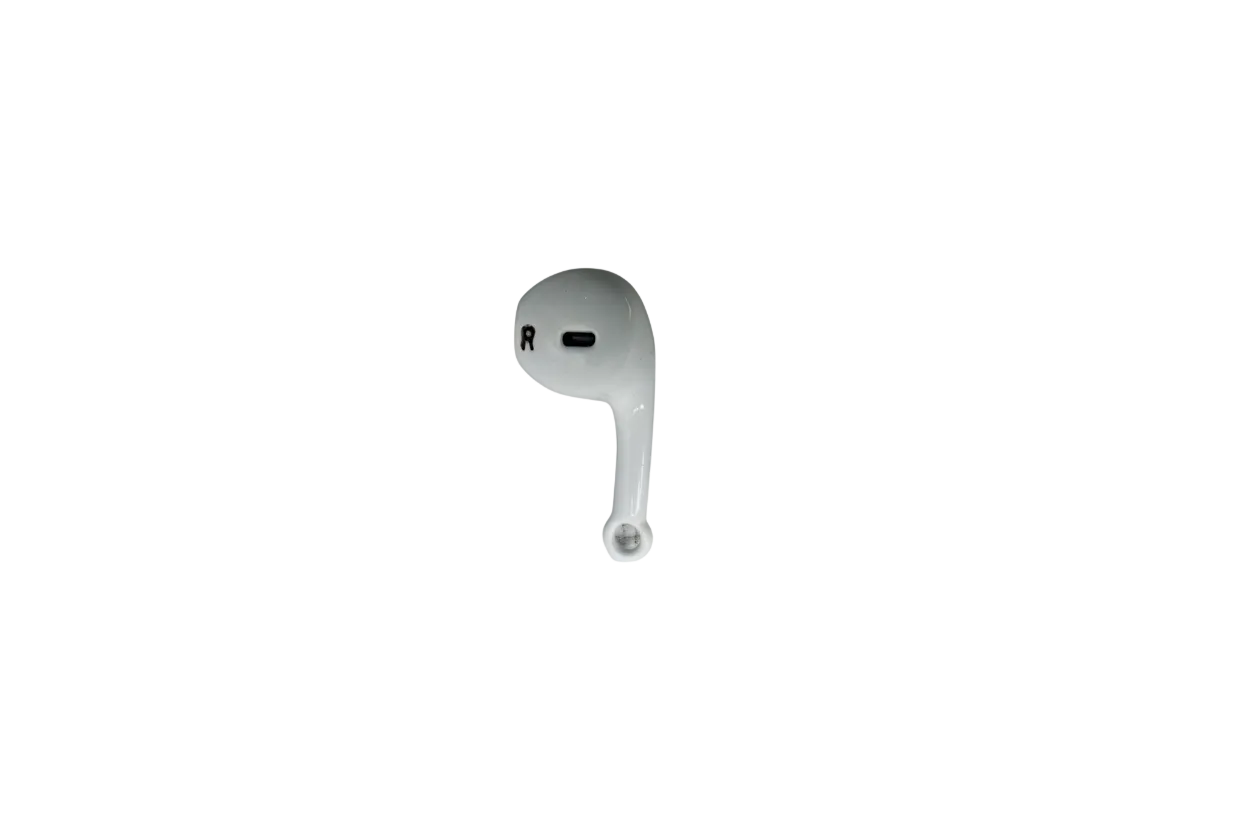 White wireless earbud with black detailing