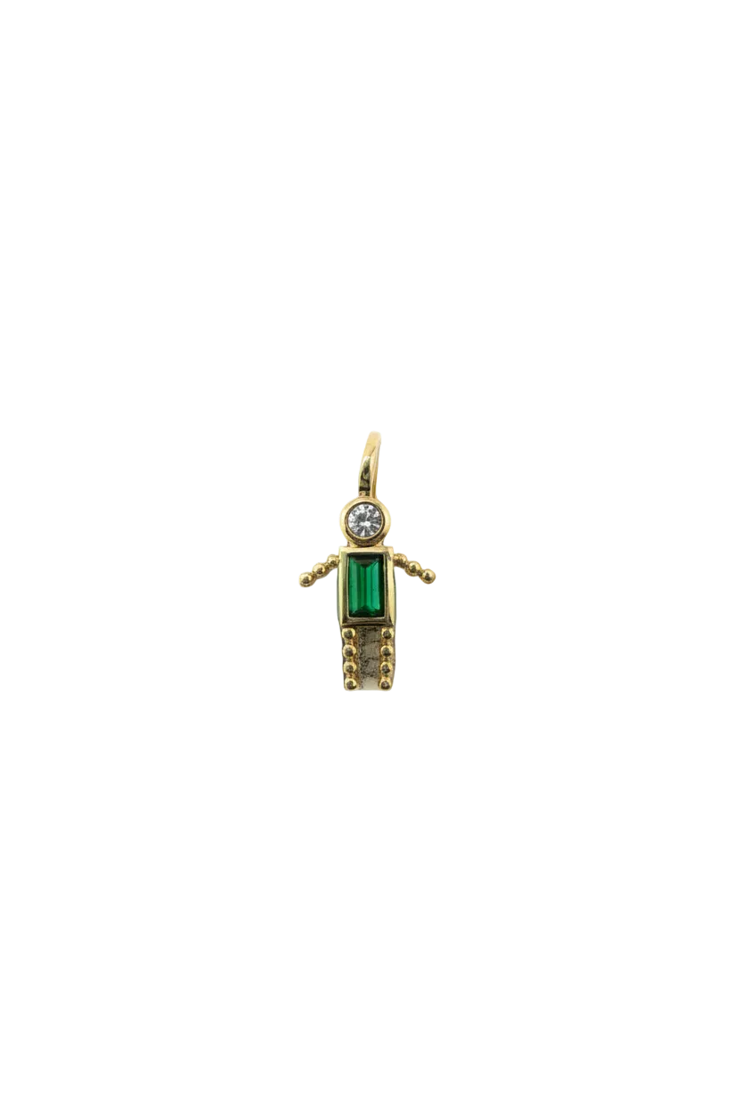 Gold sword with emerald-green stone and clear round gem