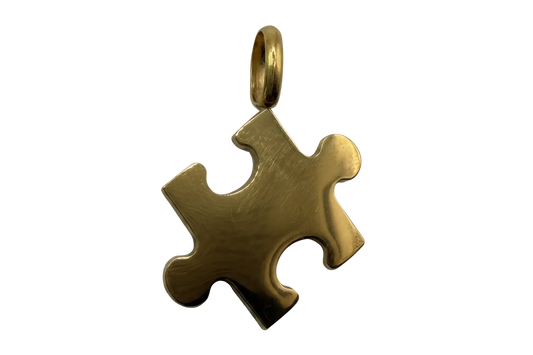 Brushed gold jigsaw puzzle piece pendant with satin finish