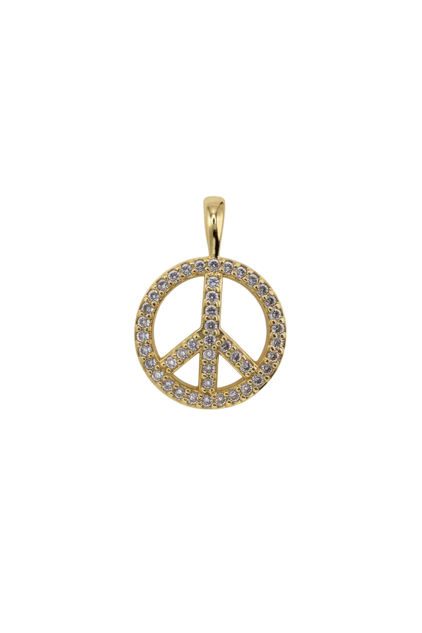 Gold peace symbol with pavé clear crystals