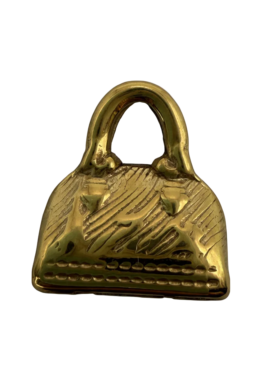 Polished gold padlock charm with etched texture and sculpted details