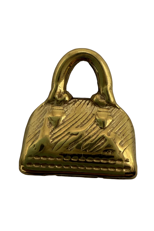 Polished gold padlock charm with etched texture and sculpted details