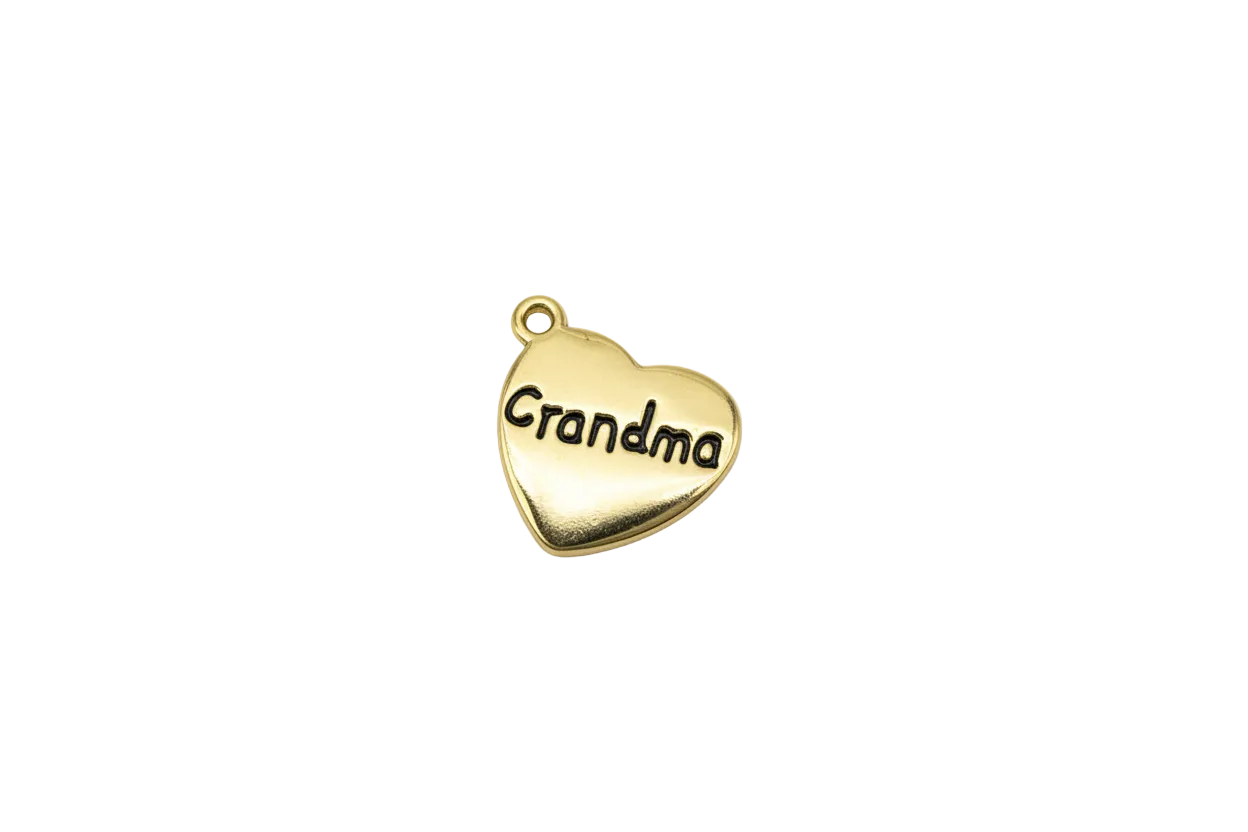 Gold heart with black “Grandma” script