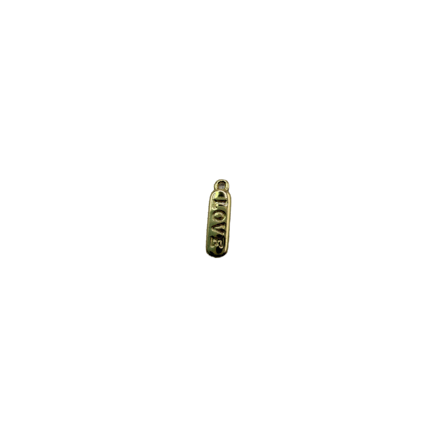 Gold tag with raised LOVE lettering