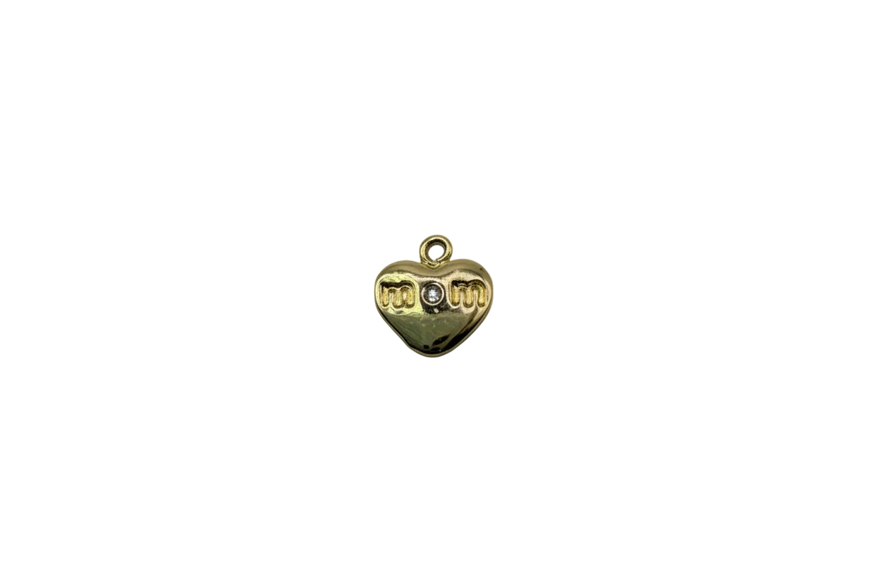 Gold mom heart with centered clear gem