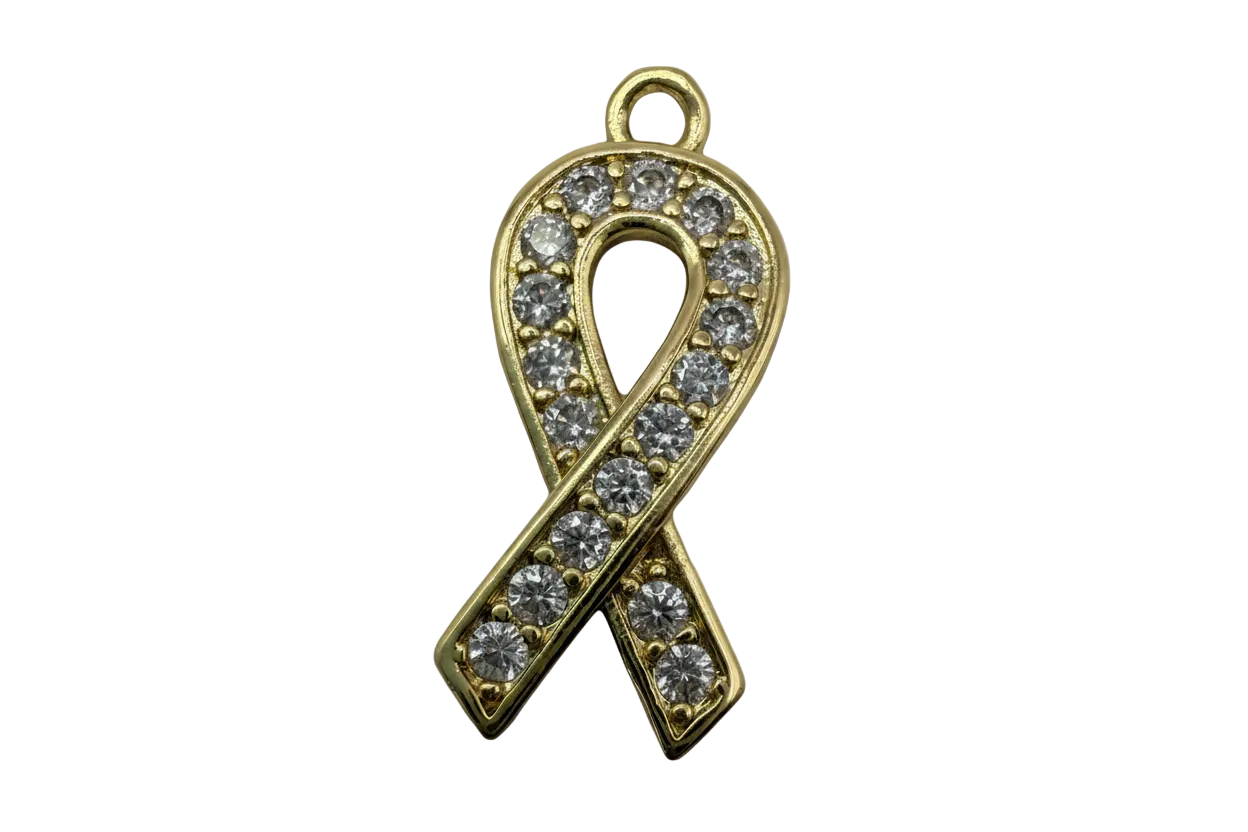 Gold awareness ribbon with pavé clear gems