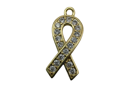 Gold awareness ribbon with pavé clear gems