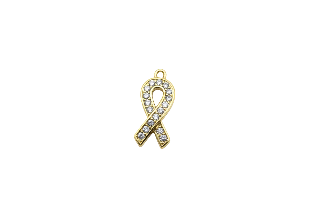 Gold pavé awareness ribbon with clear gems