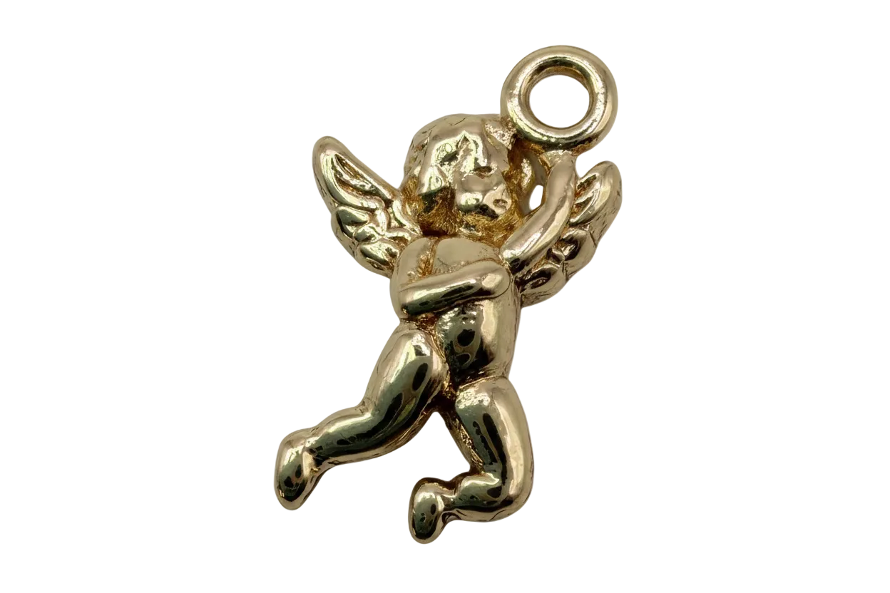 High-polish gold cherub angel figure with wings and sculpted details