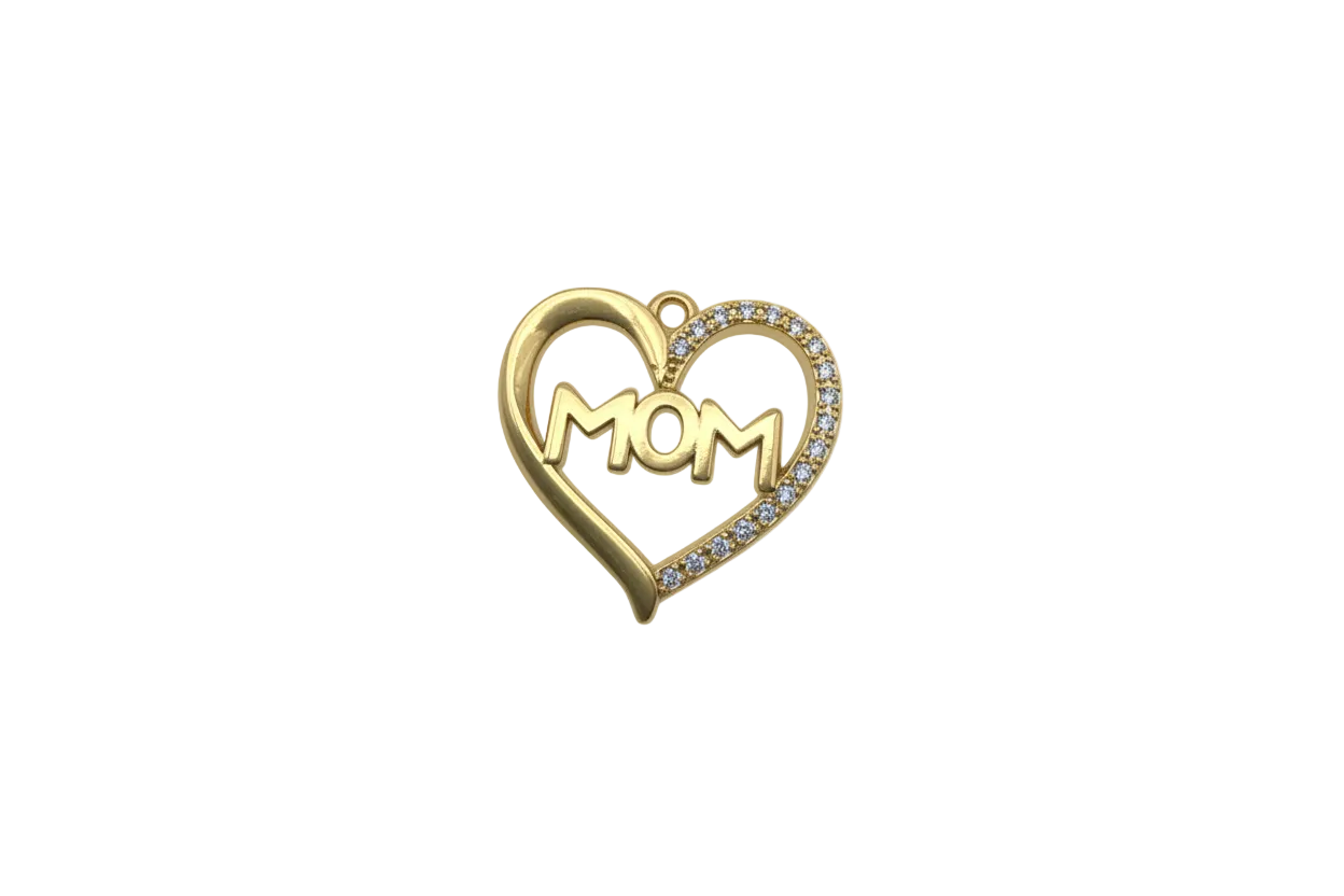 Gold MOM heart outline with clear pavé stones