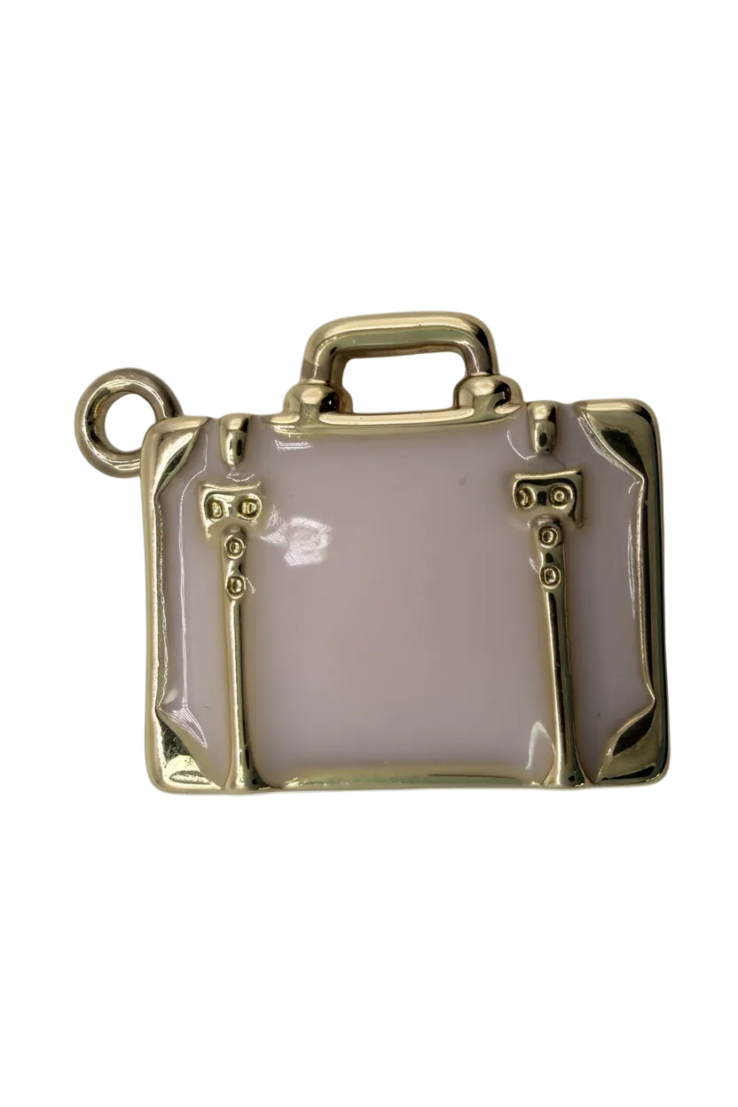 Blush enamel suitcase charm with gold frame and side handle
