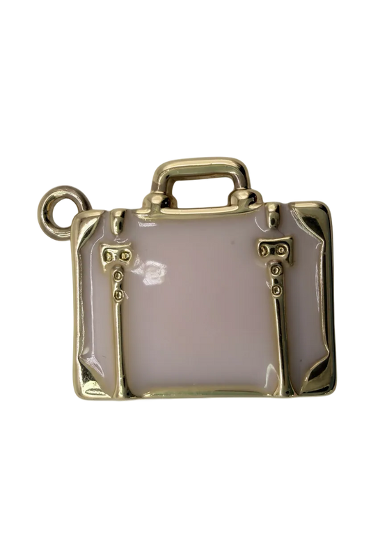Blush enamel suitcase charm with gold frame and side handle
