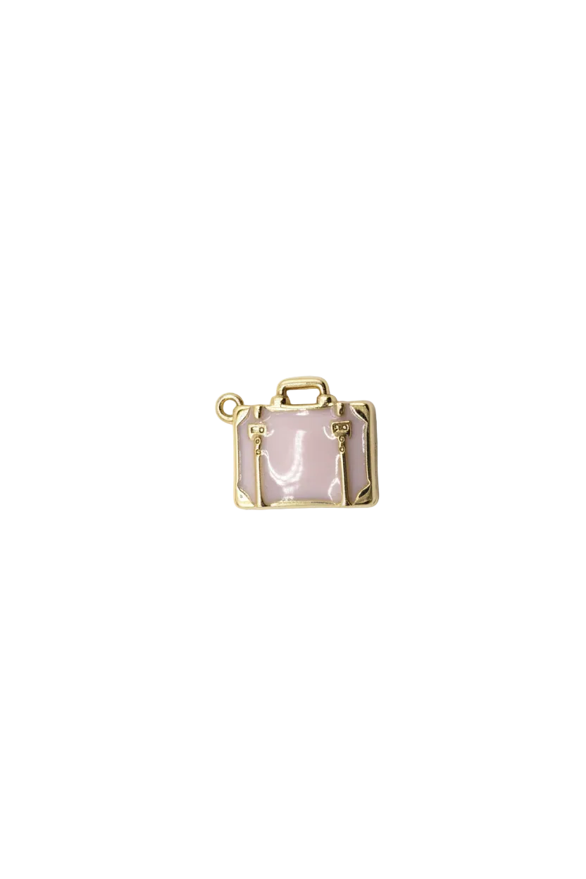 Blush enamel suitcase with gold frame and handle