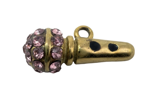 Gold microphone charm with lavender crystals and black spot accents