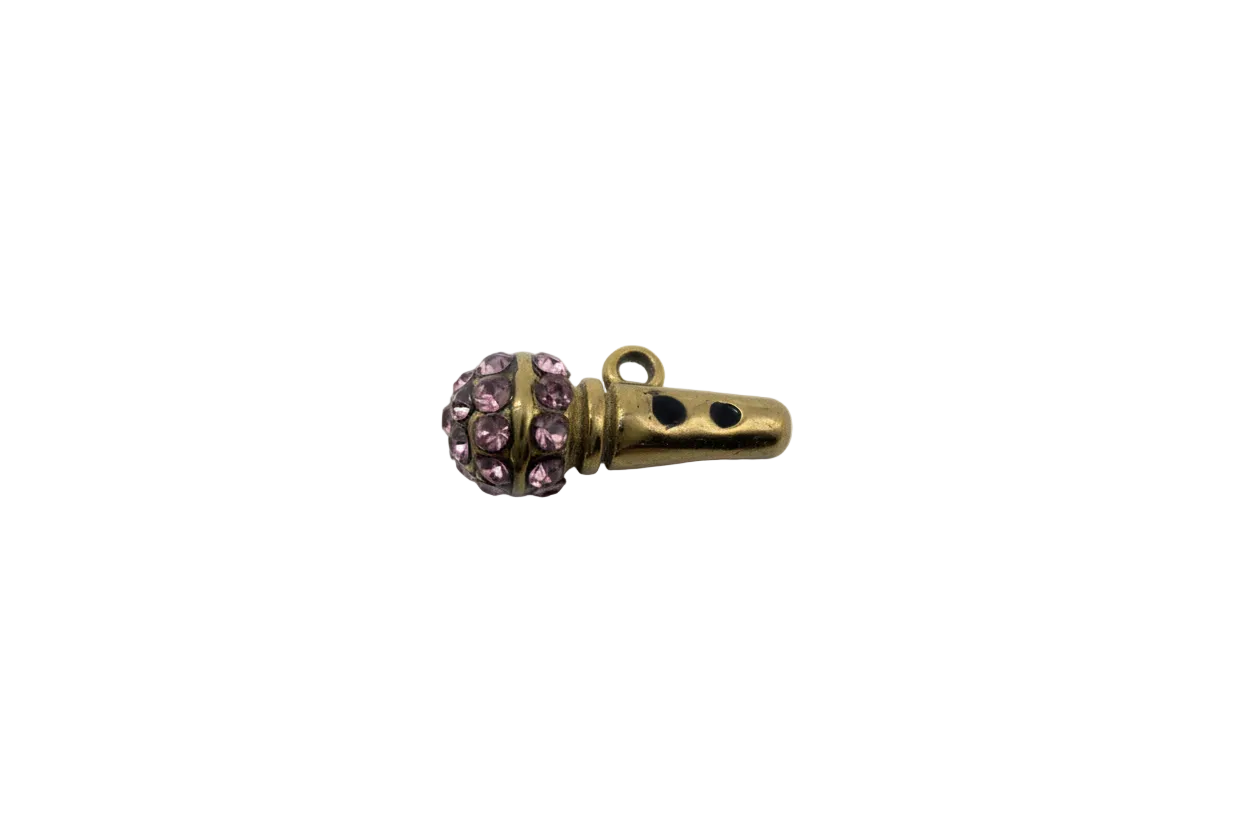 Gold microphone with lavender crystals and black accents