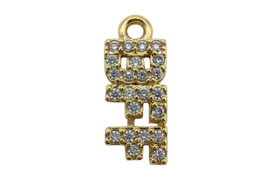 Gold pavé initial letter charm with clear round stones