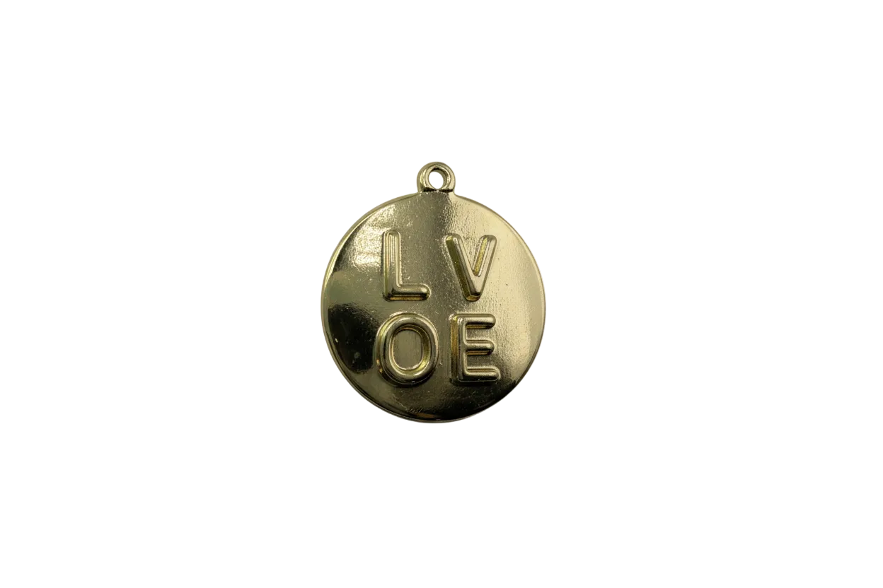 Gold LOVE coin with raised letters