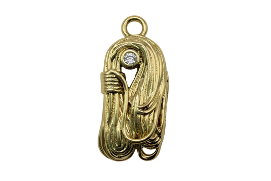 Polished gold coiled rope and carabiner charm with a clear gem accent