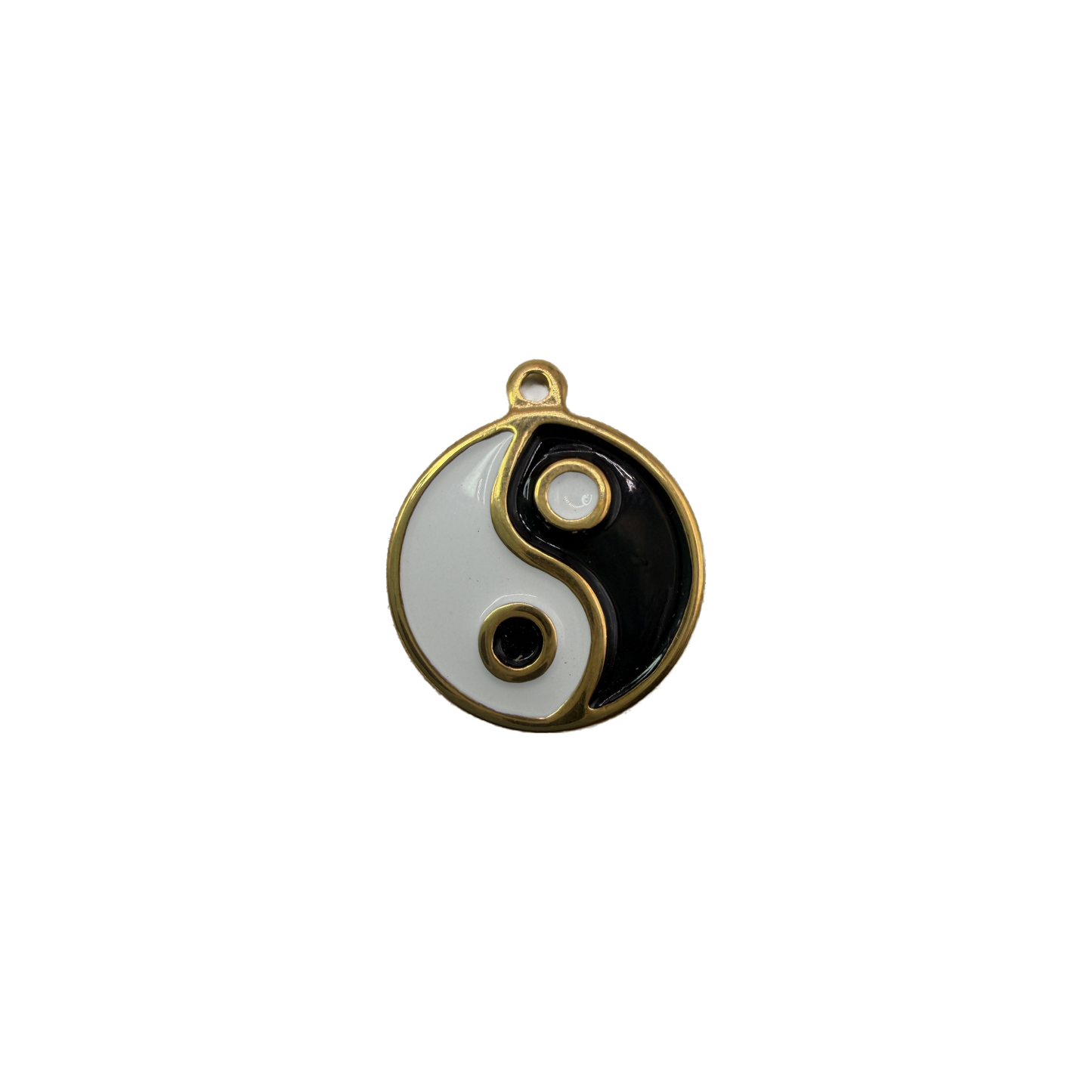 Gold yin-yang disc with black and white enamel