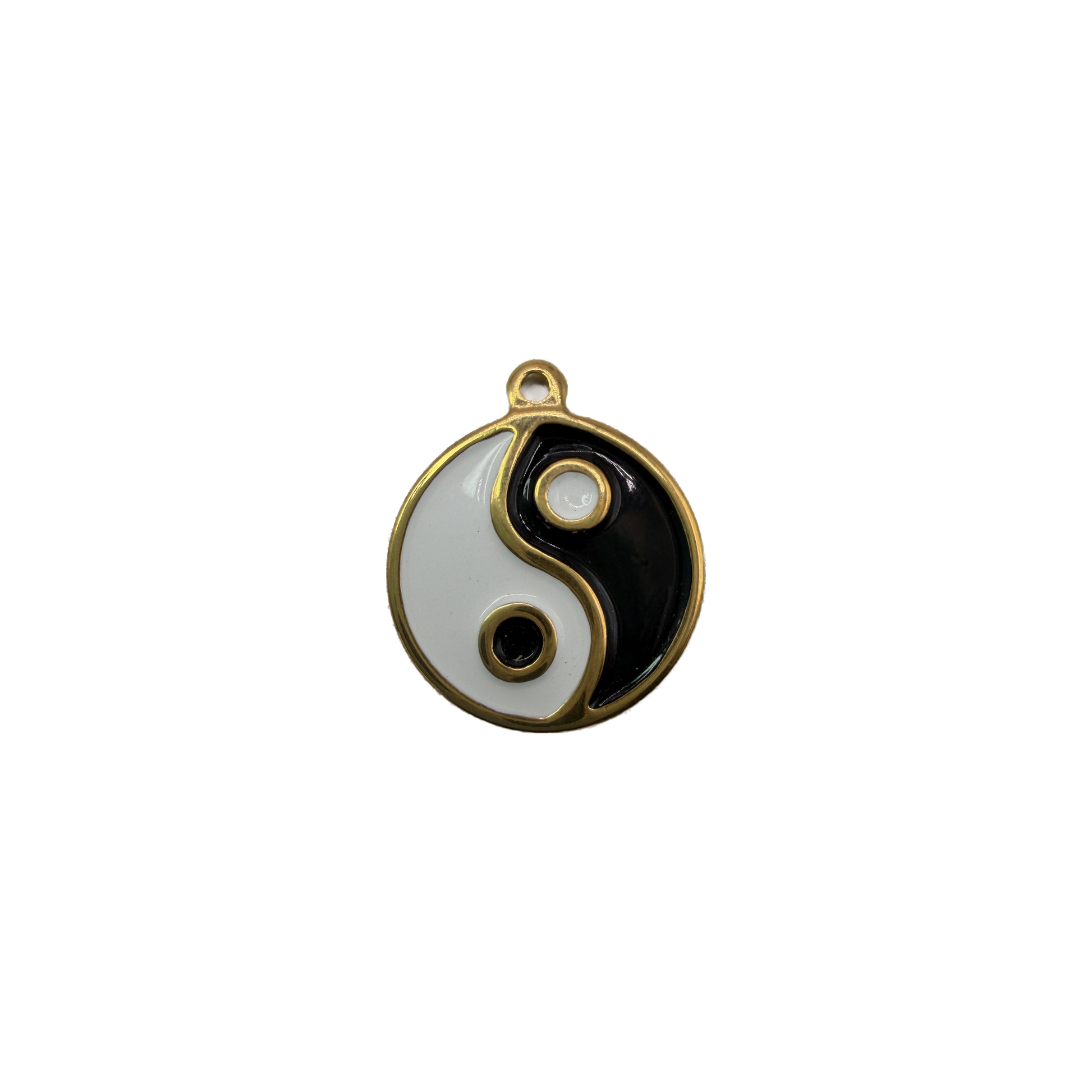 Gold yin-yang disc with black and white enamel