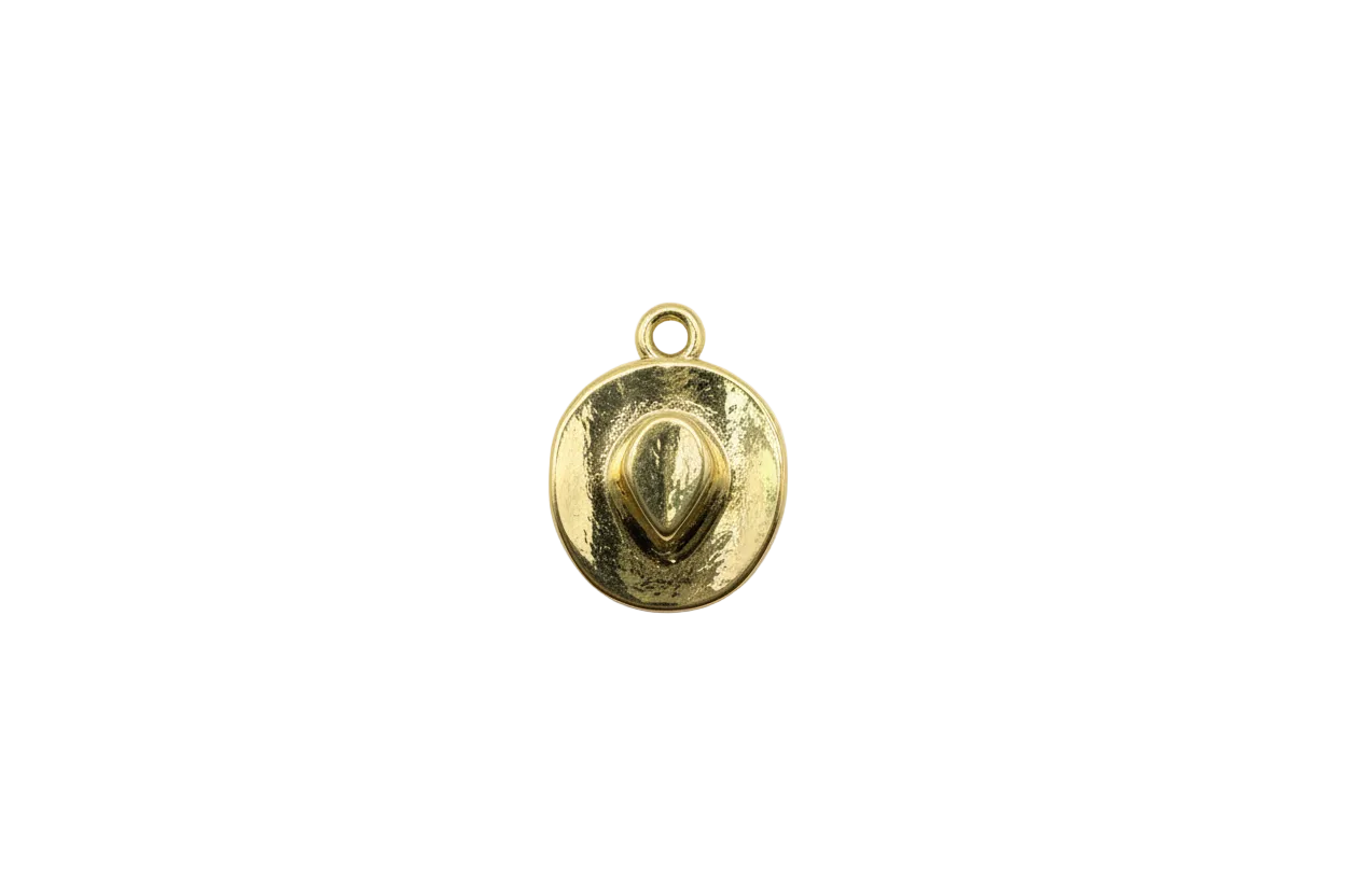 Gold medallion with raised map-pin symbol