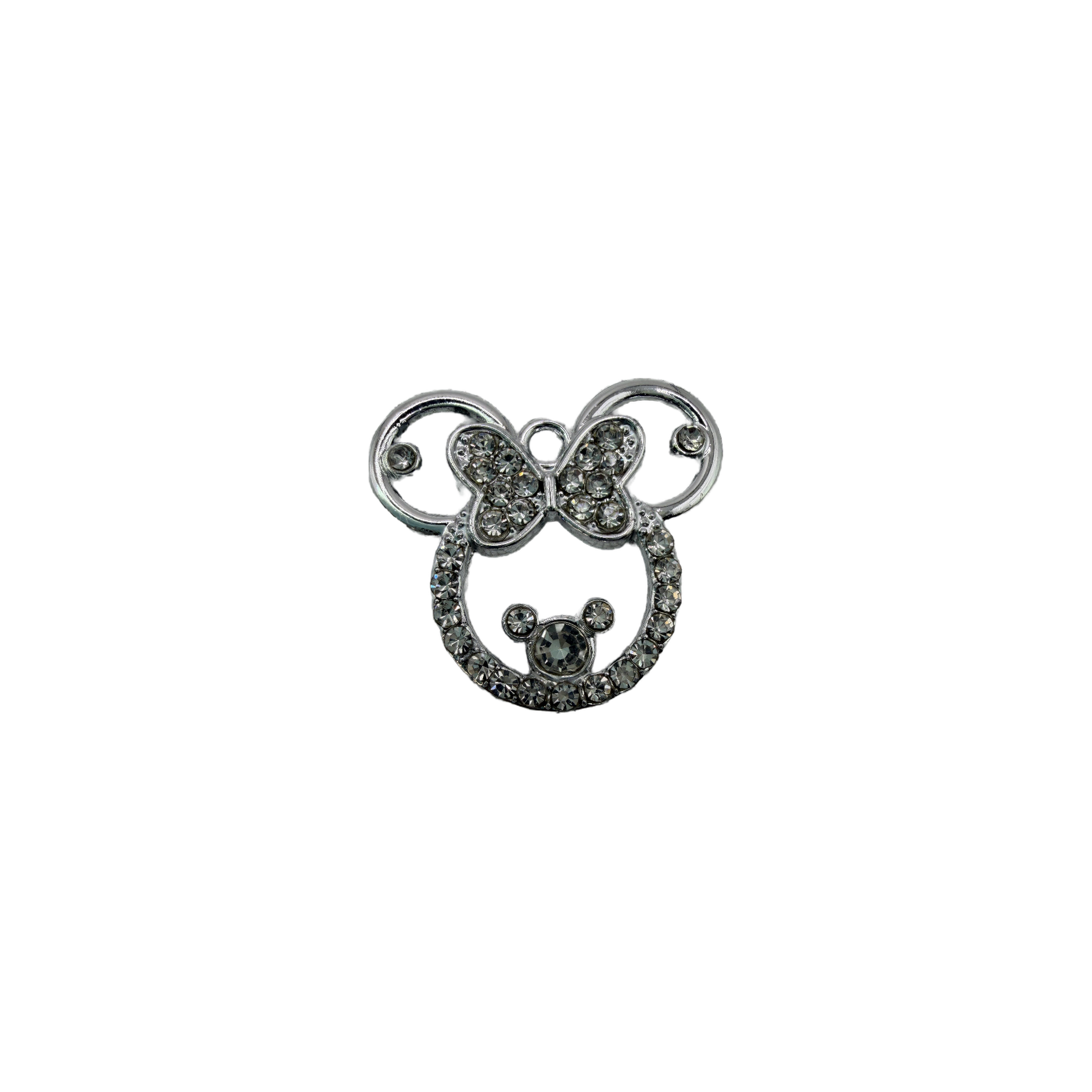 Silver bow mouse head outlined with clear crystals