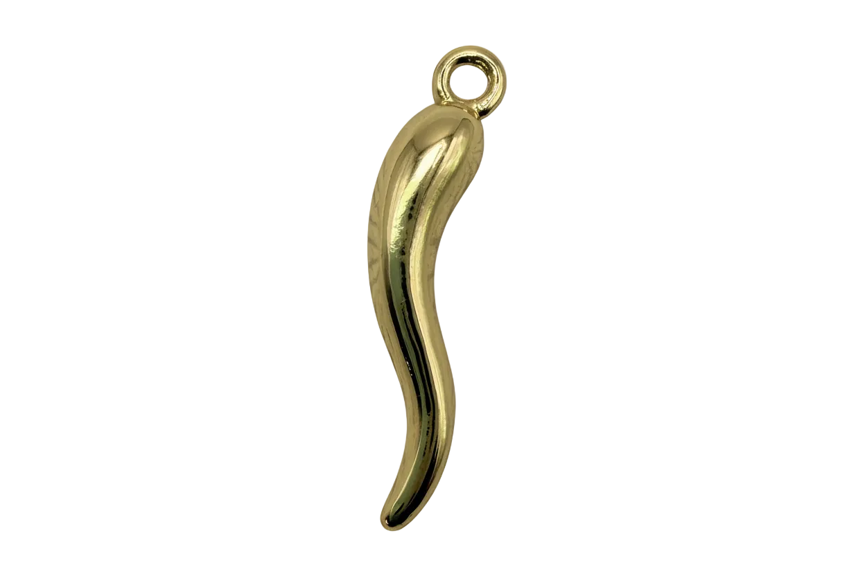 Polished gold chili pepper charm with smooth curved silhouette
