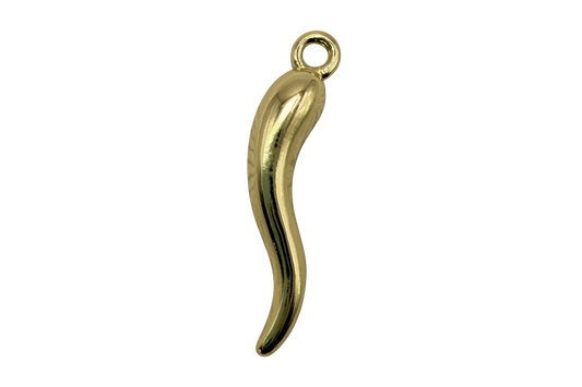 Polished gold chili pepper charm with smooth curved silhouette