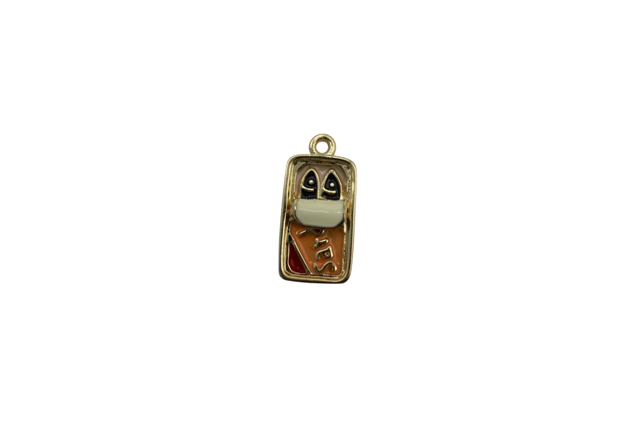 Gold enamel sushi rectangle with black, white, and orange-red accents