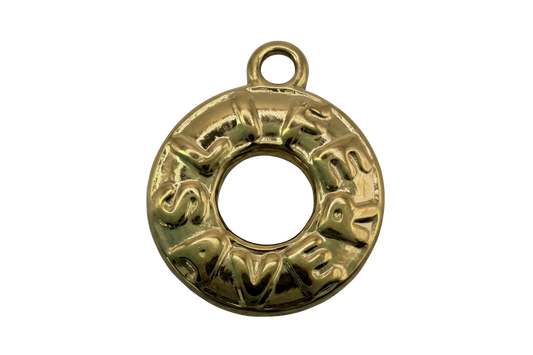 Polished gold donut-shaped charm with raised SWEET lettering around the ring
