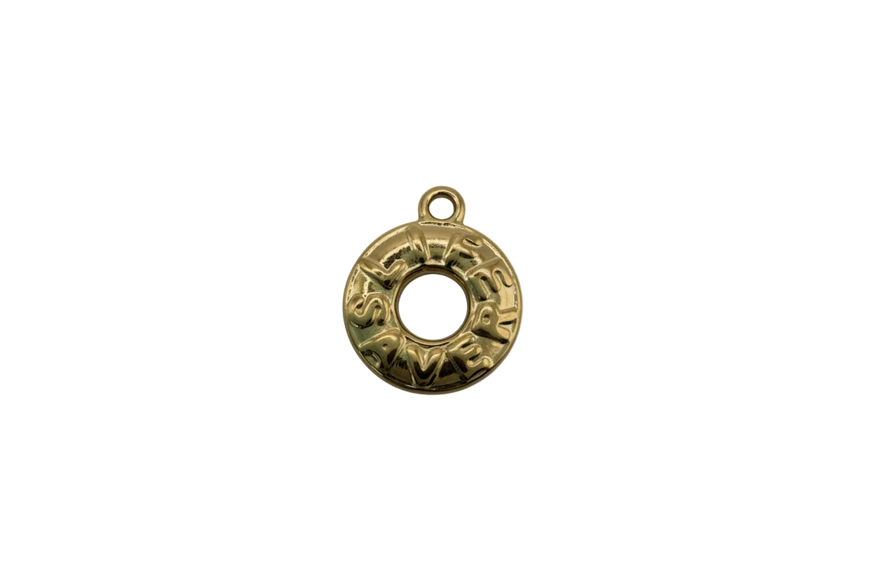 Gold donut ring with raised SWEET lettering