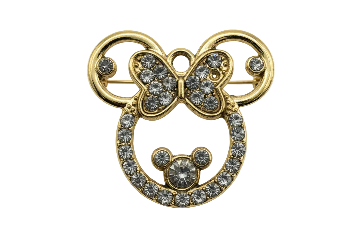 Gold bow mouse head outline charm with clear pavé crystals