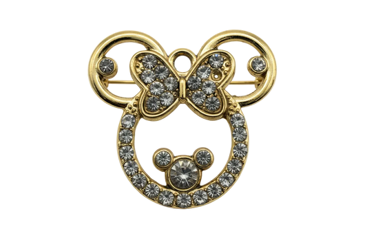 Gold bow mouse head outline charm with clear pavé crystals