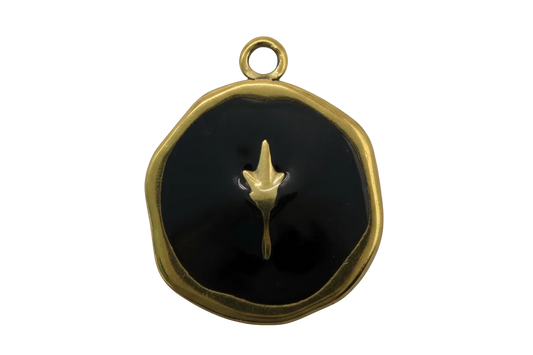 Gold-trimmed black enamel medallion with raised fleur-de-lis emblem