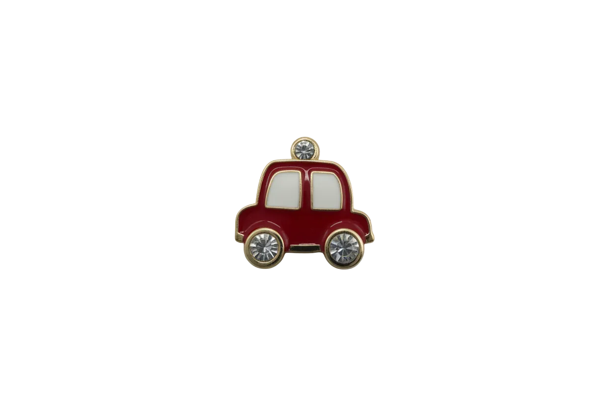 Red enamel car with gold trim and clear crystal wheels