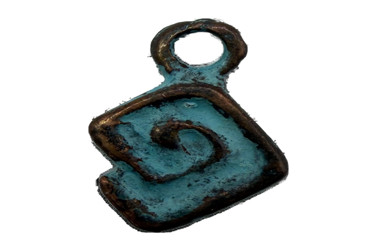 Turquoise patina spiral tile with antiqued bronze edging