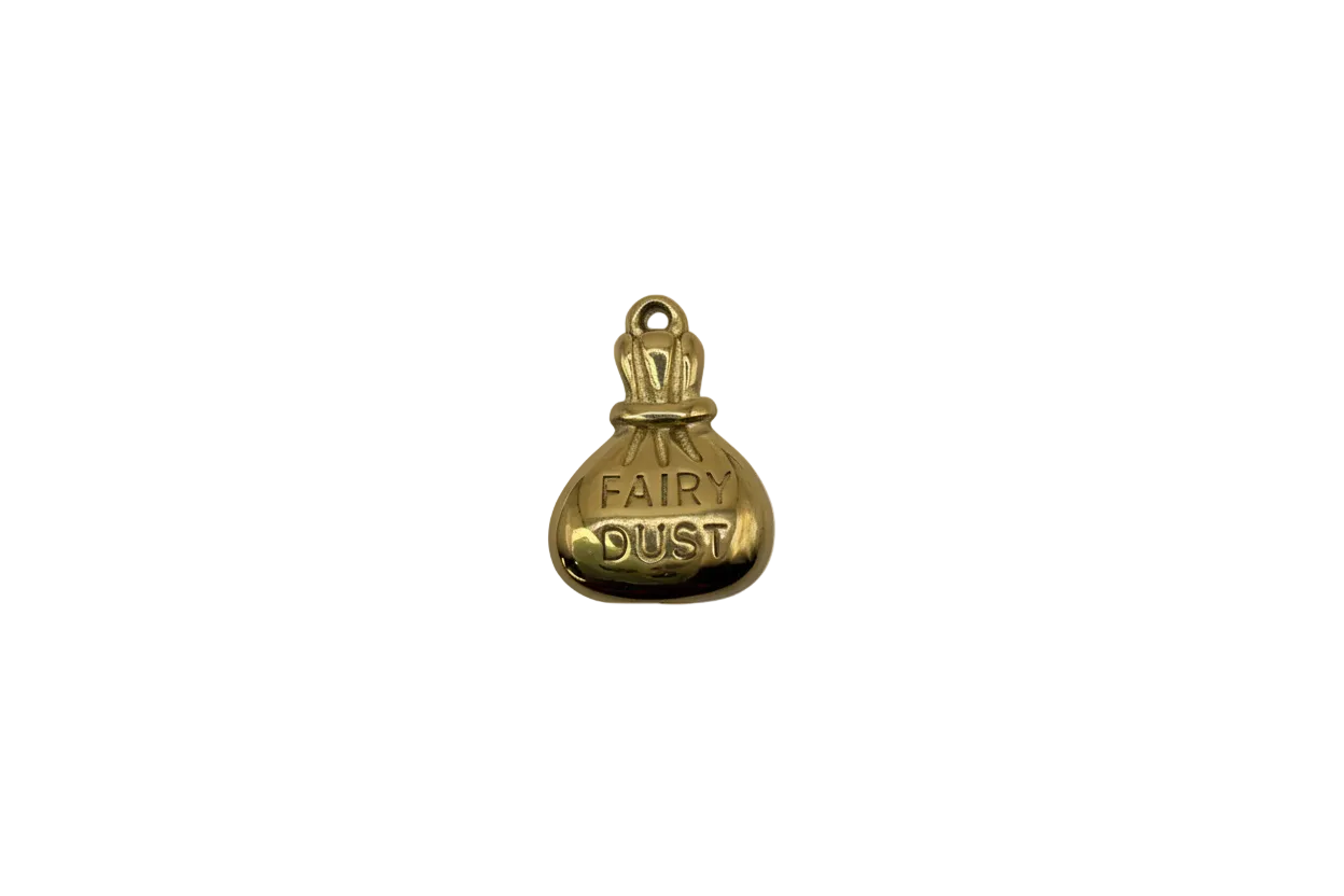 Gold money bag with embossed “FAIRY DUST” text