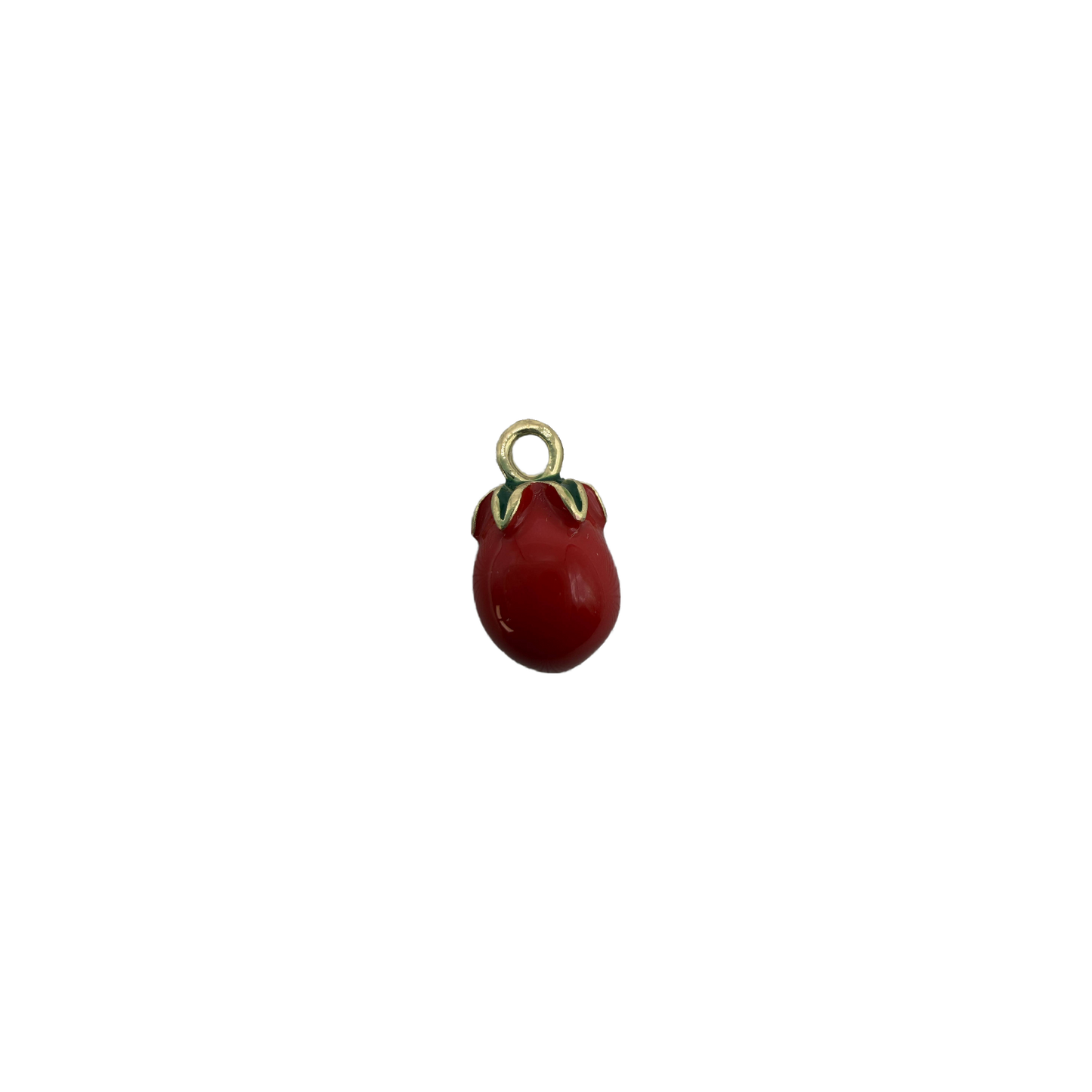 Red strawberry with green enamel leaves and gold top