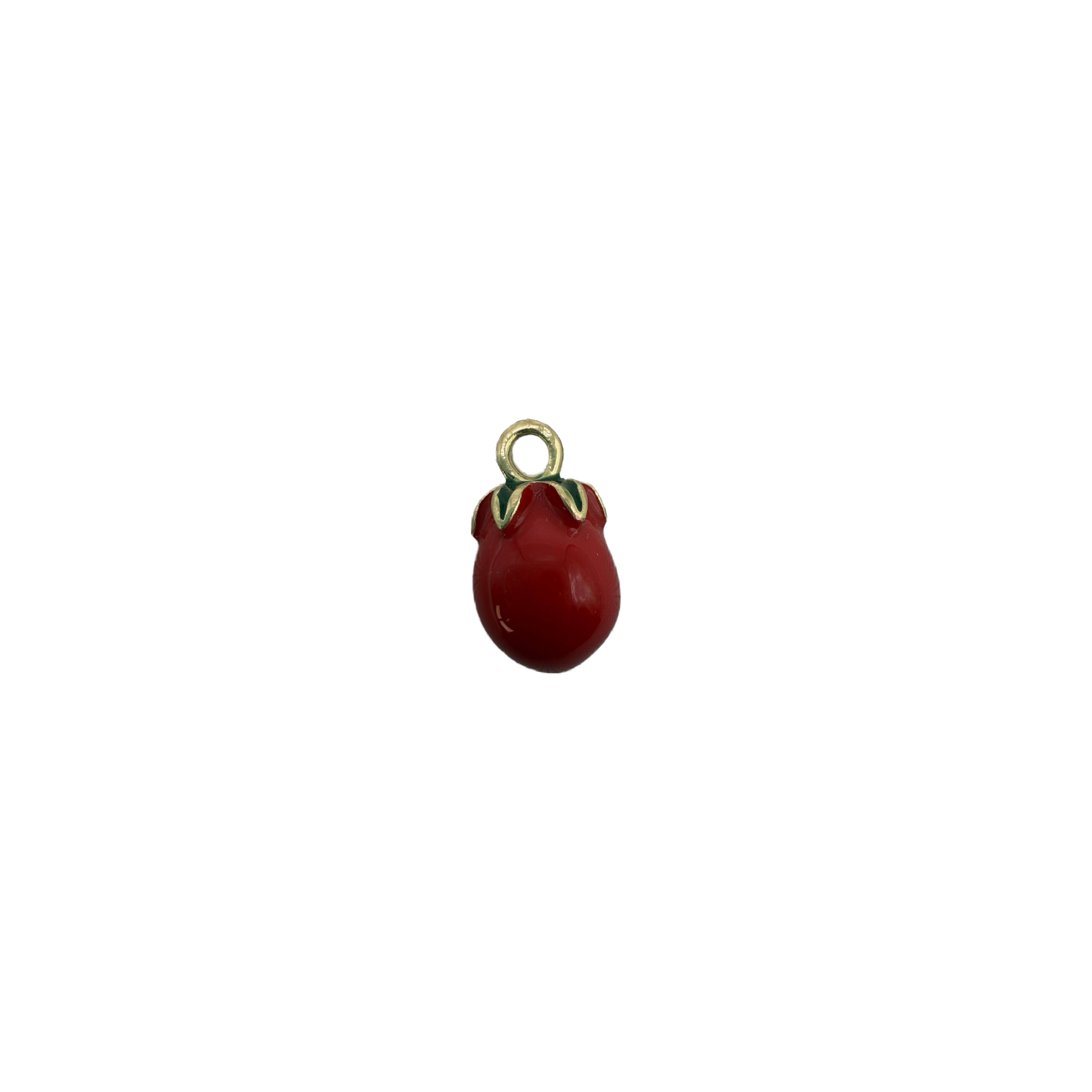 Red strawberry with green enamel leaves and gold top