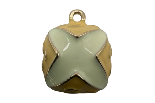 Gold bell charm with glossy mint star enamel and cream accents