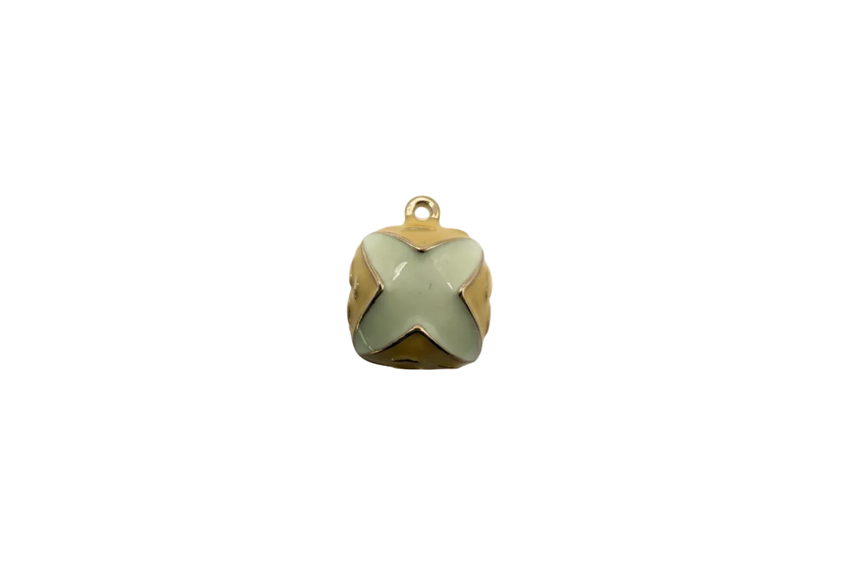 Gold bell with mint star enamel and cream accents