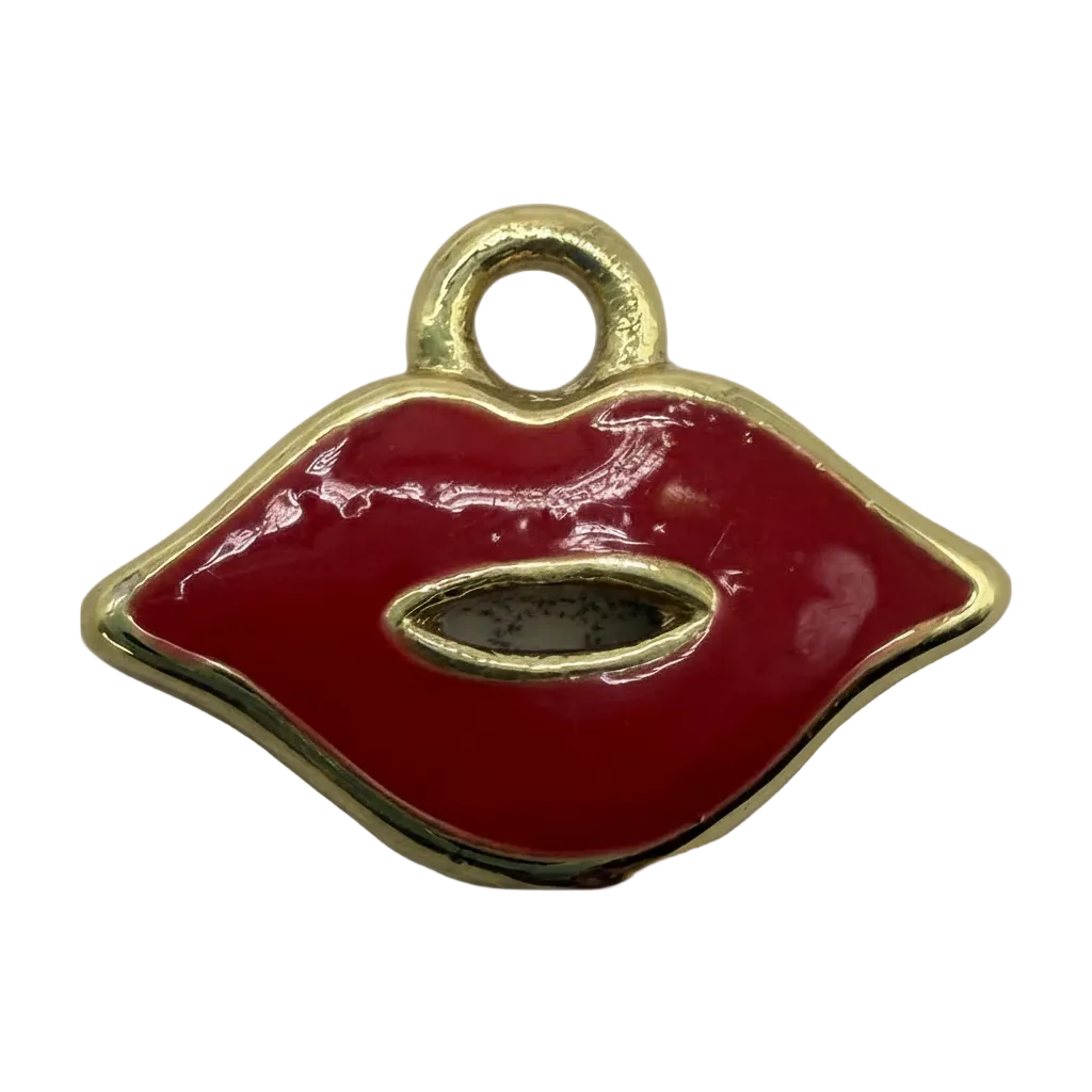 Glossy red lips charm with polished gold outline